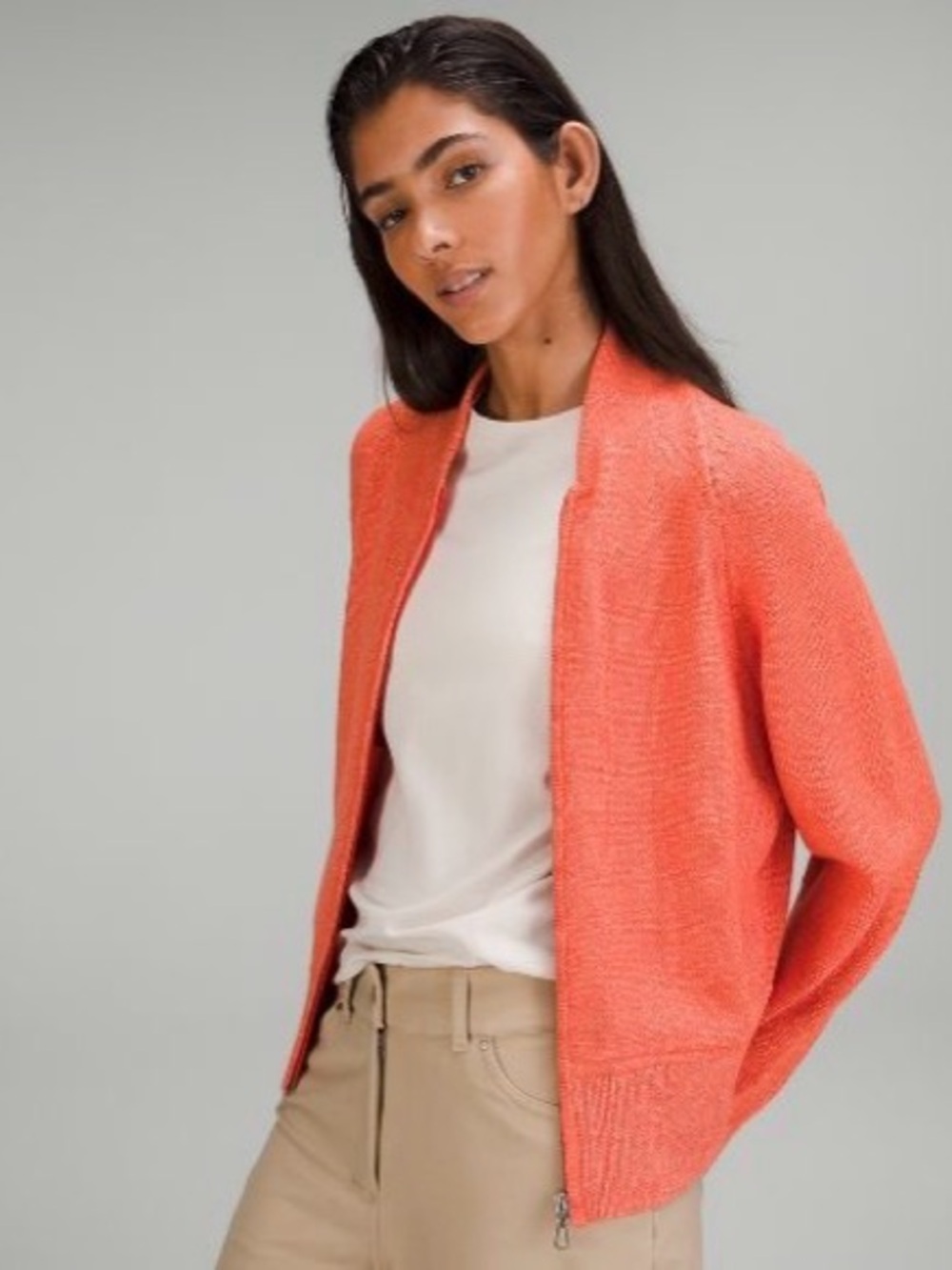 lululemon athletica Cotton Blend Full Zip Sweater Solar Orange Size Small